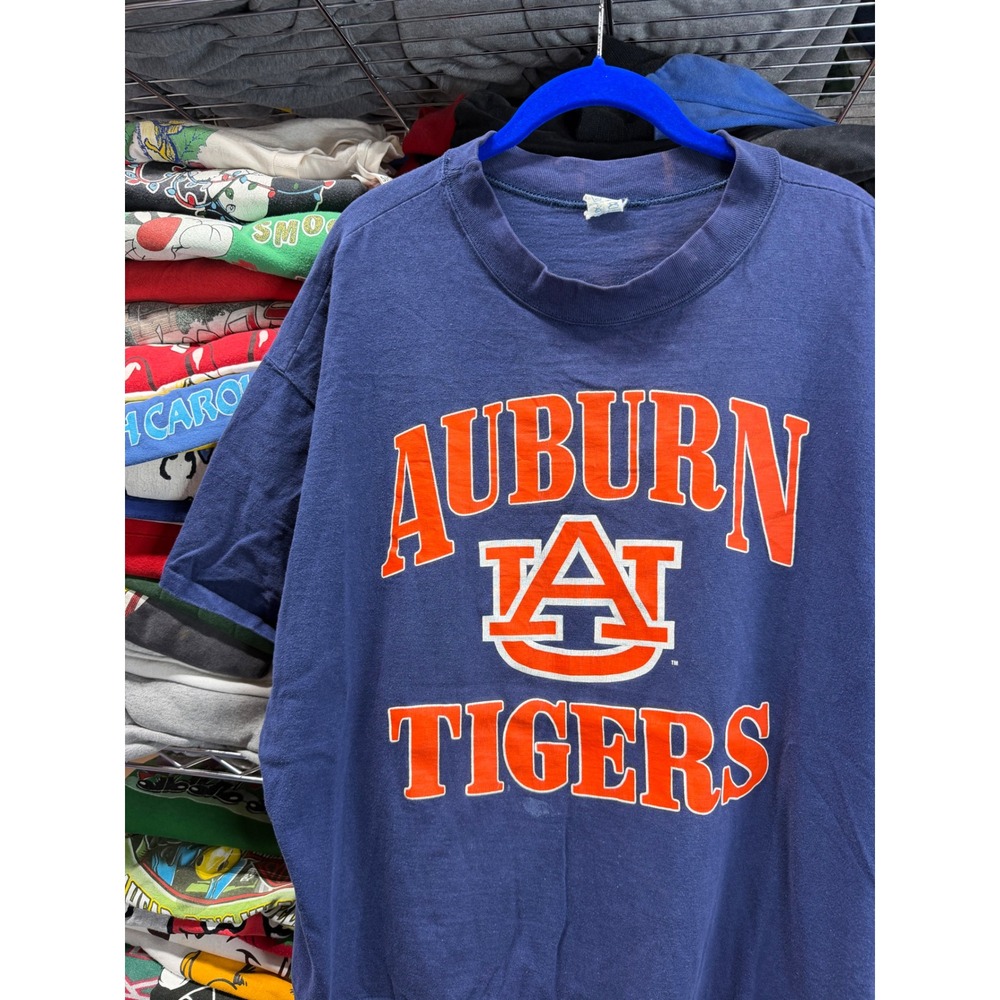 Vintage 90s Auburn Tigers NCAA Sweatshirt Blue Short Sleeve Graphic Mens 2XL